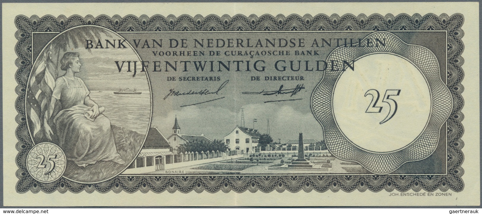 Netherlands Antilles / Niederländische Antillen: 25 Gulden 1962, P.3, Soft Vertical Fold At Center, - Niederländische Antillen (...-1986)