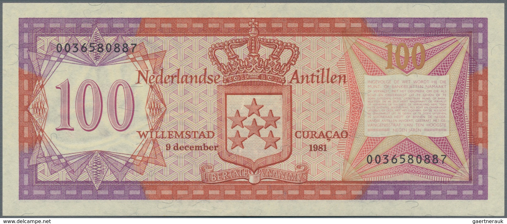 Netherlands Antilles / Niederländische Antillen: 100 Gulden 1981, P.19b In UNC Condition - Antille Olandesi (...-1986)