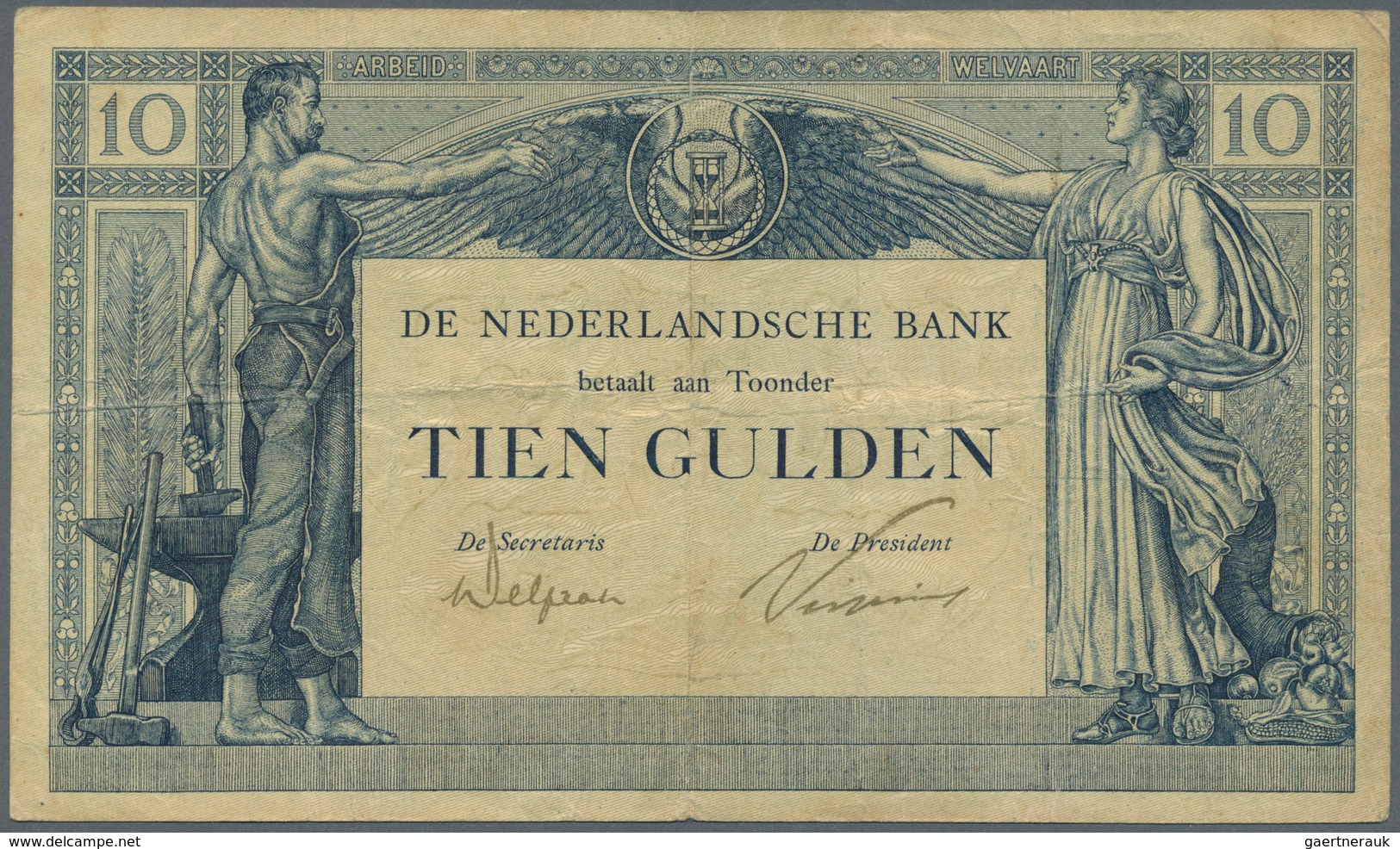 Netherlands / Niederlande: 10 Gulden 1921 P. 35, Center And Horizontal Fold, No Tears, One Very Tiny - Otros & Sin Clasificación