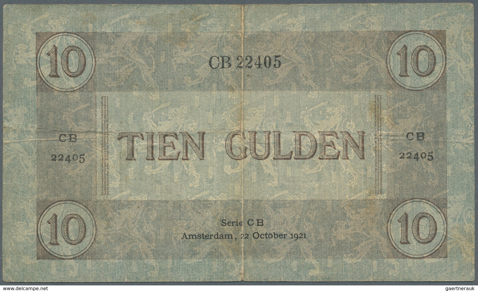 Netherlands / Niederlande: 10 Gulden 1921 P. 35, Center And Horizontal Fold, No Tears, One Very Tiny - Otros & Sin Clasificación