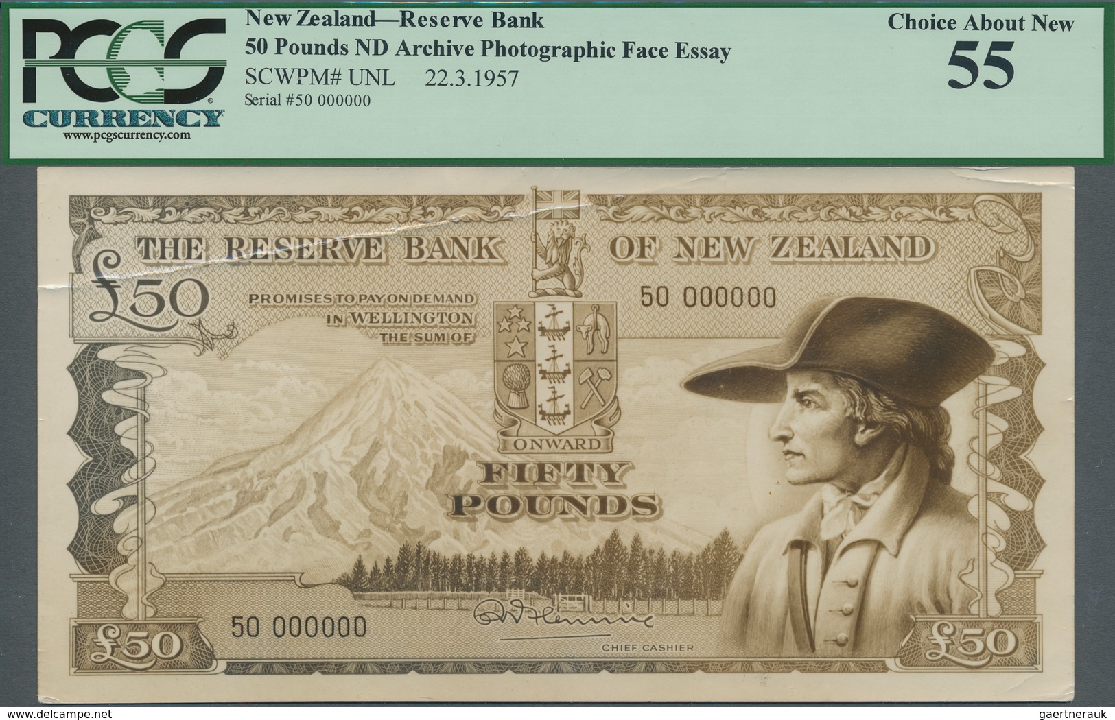 New Zealand / Neuseeland: Highly Rare Archive Photographic Front Essay Of An Unlisted 50 Pounds Note - Neuseeland