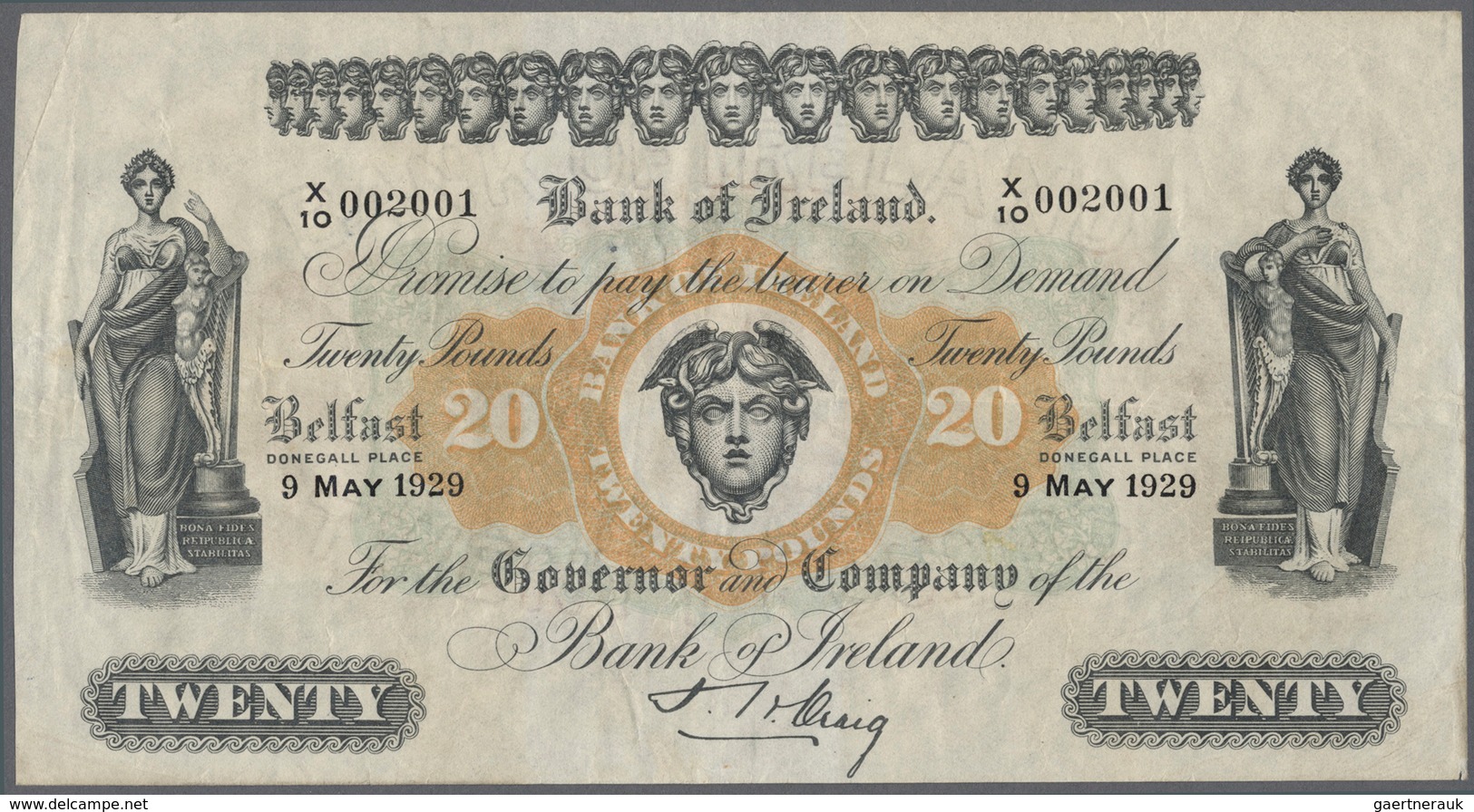 Northern Ireland / Nordirland: 20 Pounds 1929 P. 54, Bank Of Ireland, Highly Rare Note, Crisp Paper, - Sonstige & Ohne Zuordnung