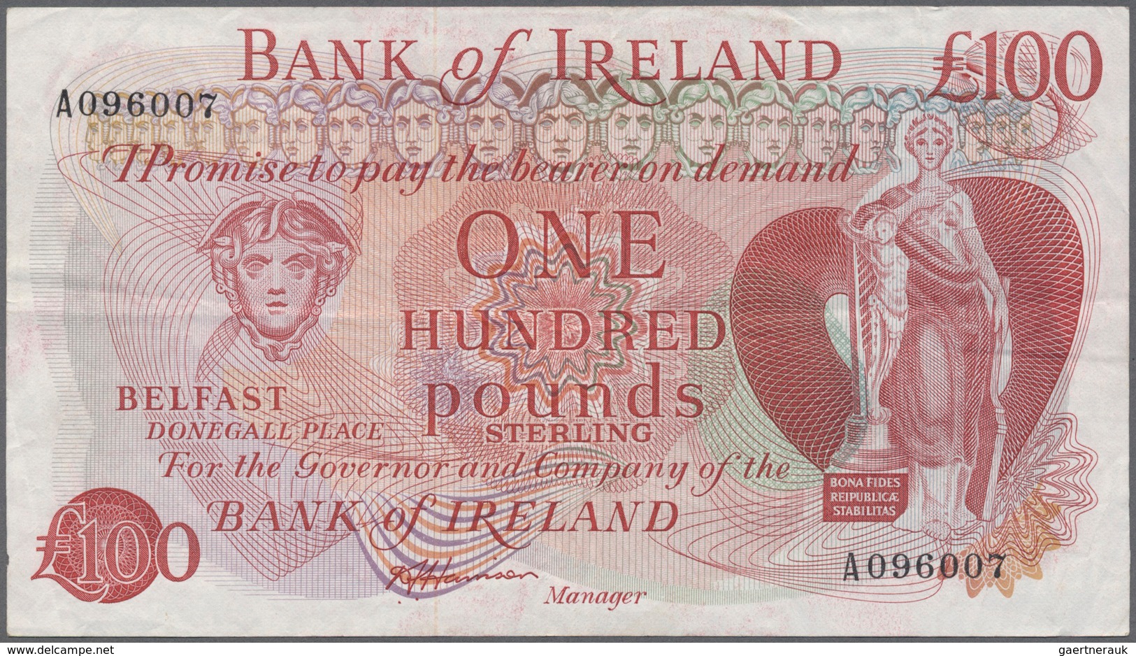 Northern Ireland / Nordirland: 100 Pounds ND P. 68b, Bank Of Ireland, Light Folds, No Holes Or Tears - Sonstige & Ohne Zuordnung