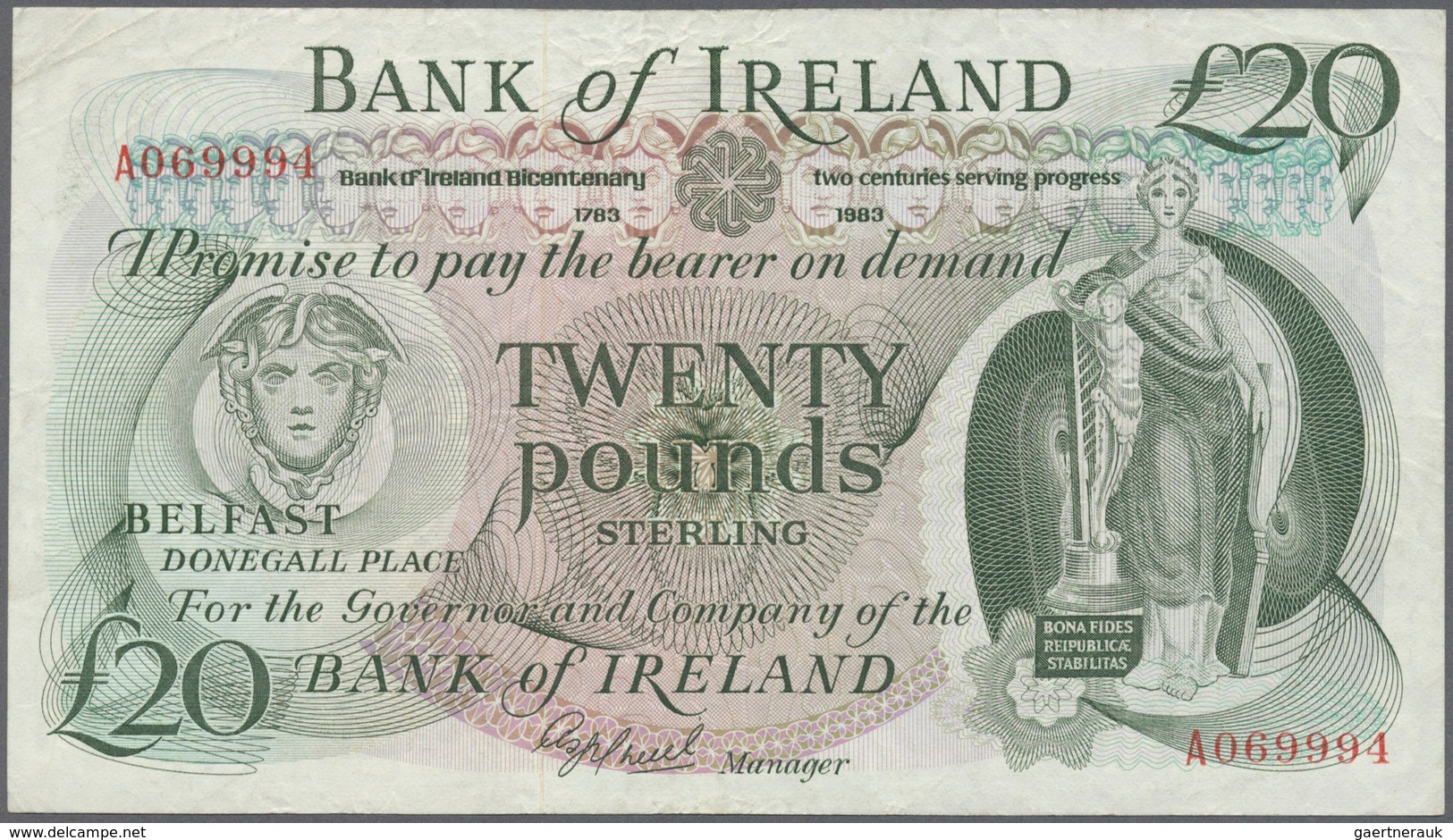 Northern Ireland / Nordirland: 20 Pounds 1983 P. 69, Bank Of Ireland, Used With Folds And Creases, B - Sonstige & Ohne Zuordnung