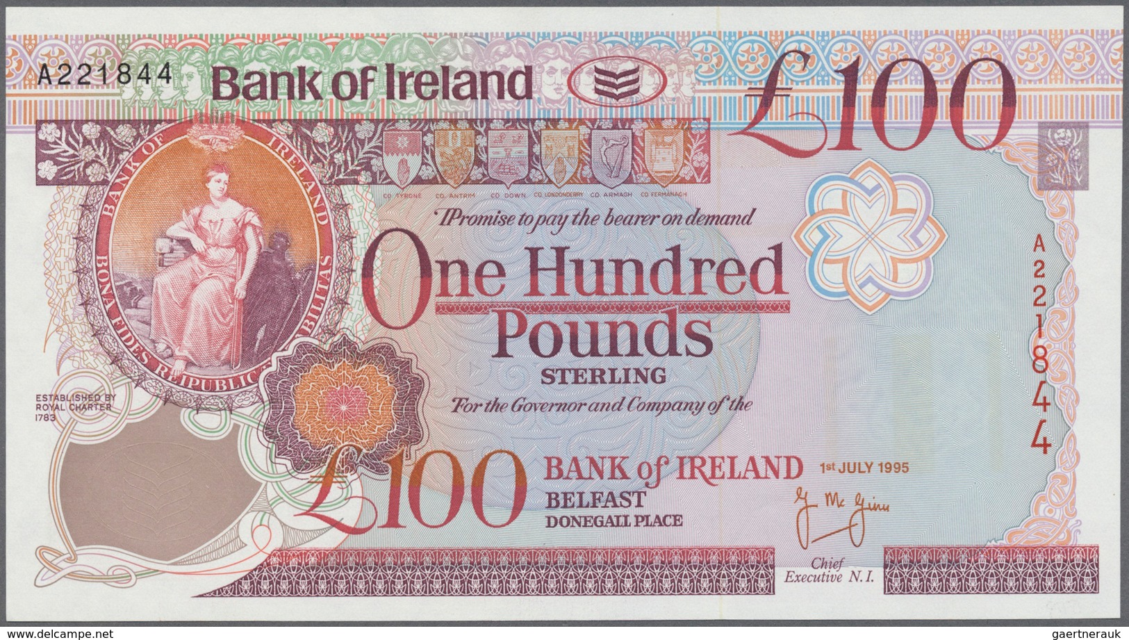 Northern Ireland / Nordirland: 100 Pounds 1995 P. 78a, Light Handling In Paper But Not Folded, Condi - Other & Unclassified