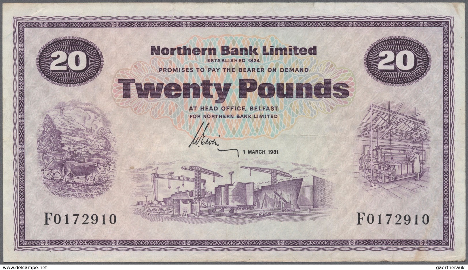 Northern Ireland / Nordirland: 20 Pounds 1981 P. 190b, Northern Bank Limited, Used With Several Fold - Altri & Non Classificati