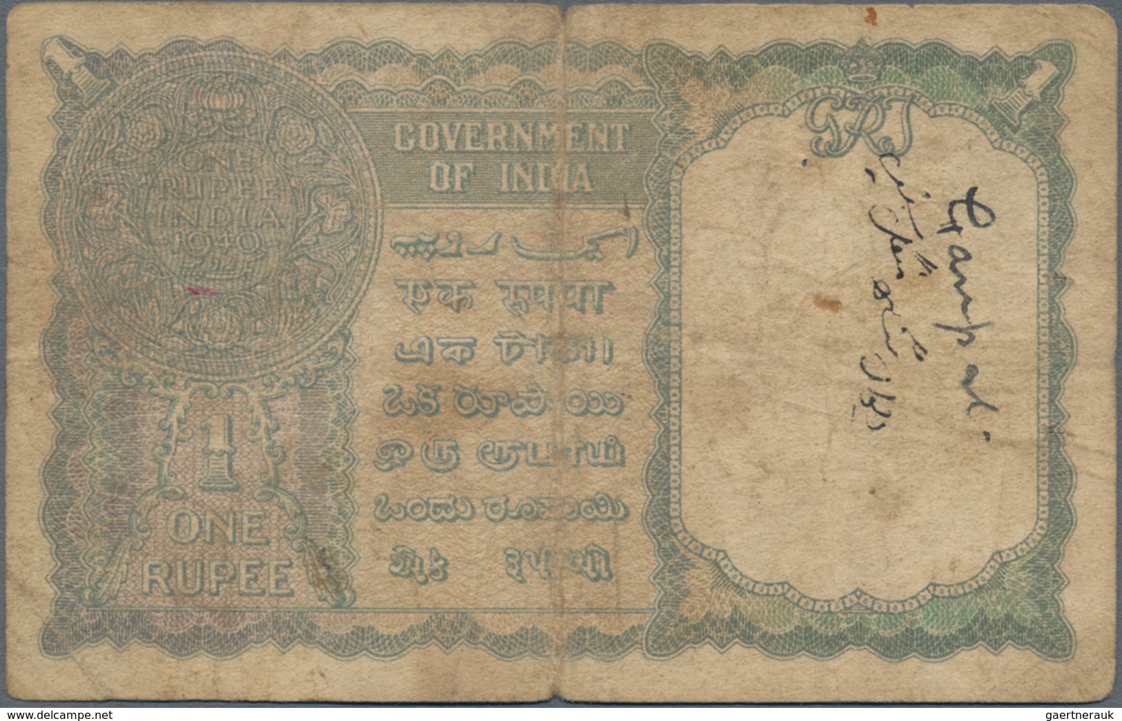 Pakistan: Government Of Pakistan 1 Rupee 1940 (1948) With Overprint "Government Of Pakistan" On INDI - Pakistan