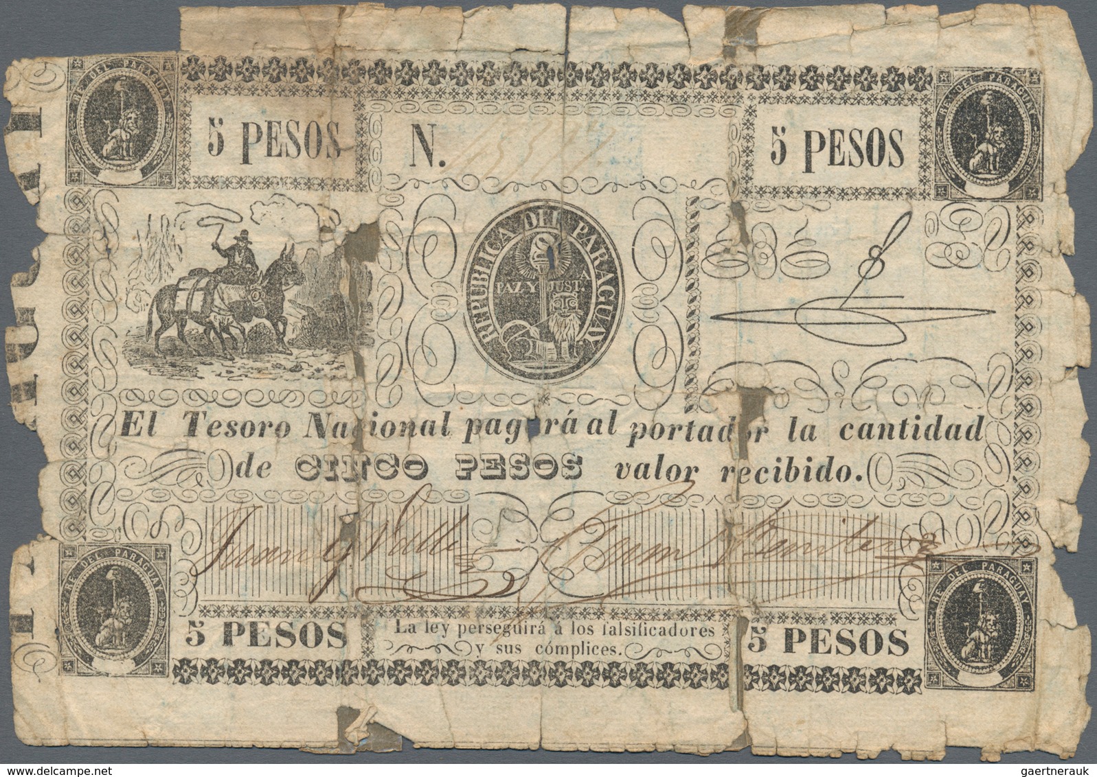 Paraguay: Very nice set with 7 banknotes of the "Tesoro Nacional" and "Banco de la Republica" issues