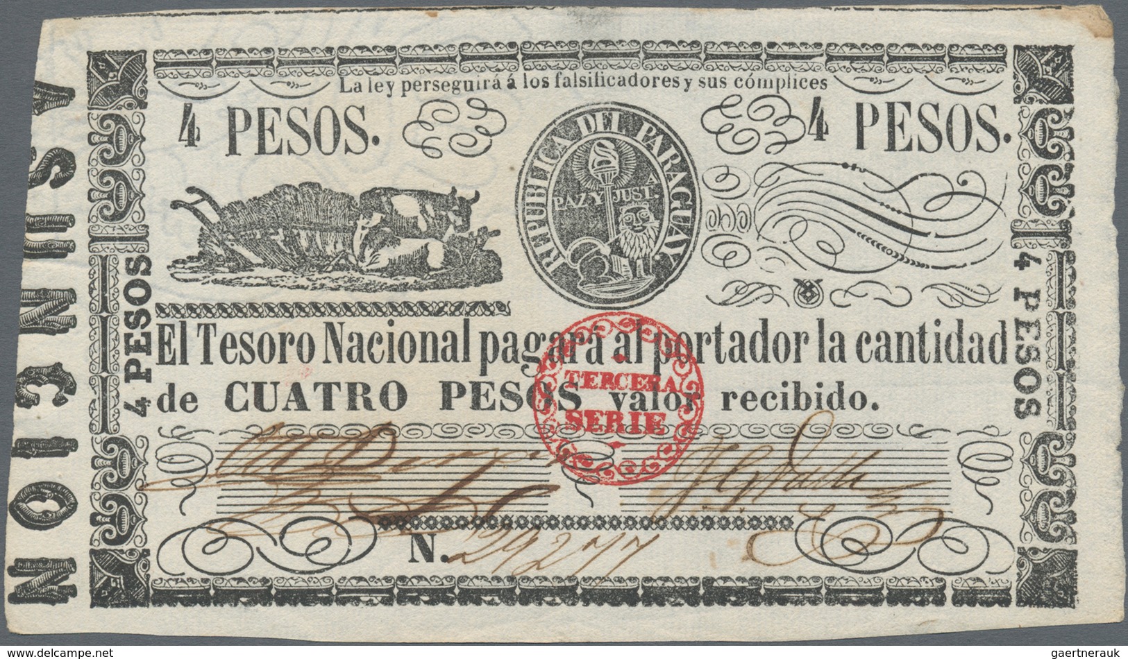 Paraguay: Very nice set with 7 banknotes of the "Tesoro Nacional" and "Banco de la Republica" issues