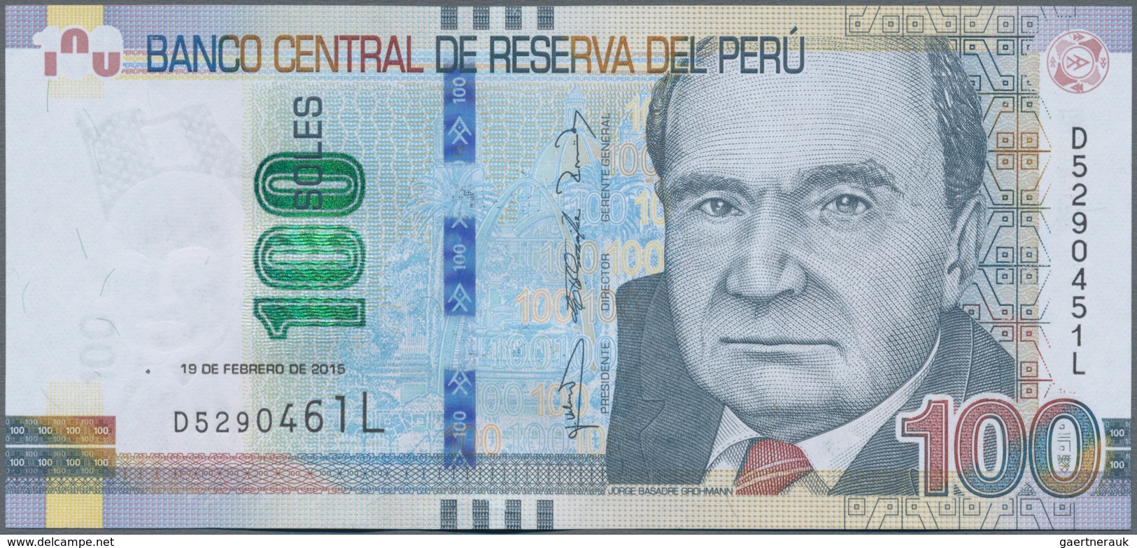 Peru: 100 Soles 2015, P.195 With Mismatch Serial Numbers, Left Number Reads D5290461L And Right One - Peru
