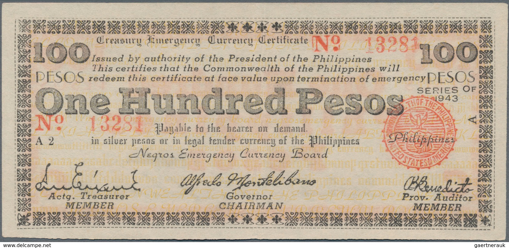 Philippines / Philippinen: Negros Emergency Currency Board 100 Pesos 1943, P.S666, Countersigned On - Philippines