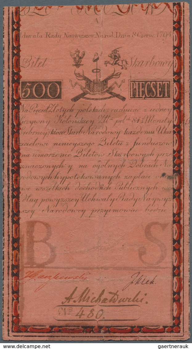 Poland / Polen: 500 Zlotych 1794, P.A6 In Used Condition With Several Tiny Tears Along The Borders A - Polen