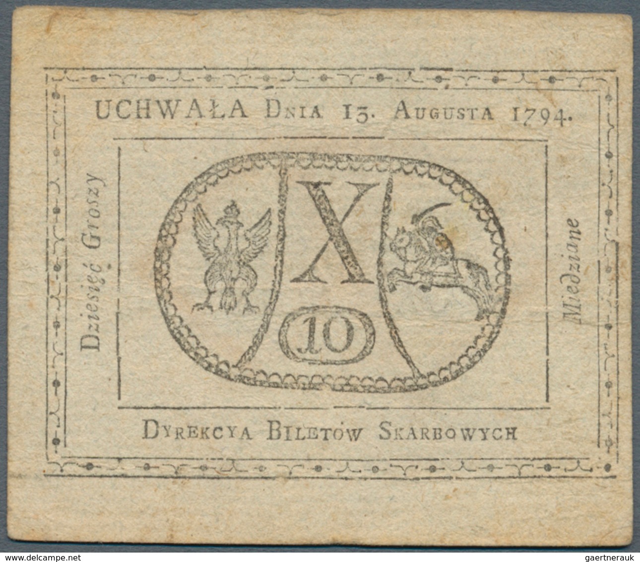 Poland / Polen: 10 Groszy 1794, P.A9 In Used Condition With Several Folds And Stains. Condition: F - Polen