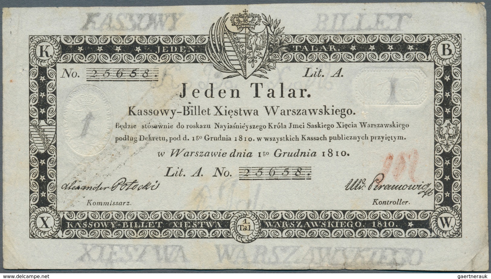 Poland / Polen: 1 Talar 1810, P.A12 In Very Nice Used Condition, With Some Minor Folds, Tiny Pinhole - Polen