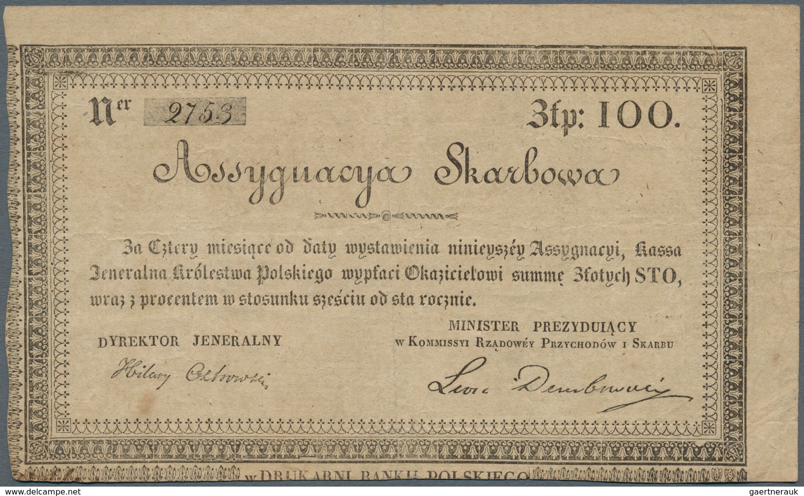 Poland / Polen: 100 Zlotych 1831 Assygnacya Skarbowa, P.A18A In Very Nice And Attractive Condition W - Polen