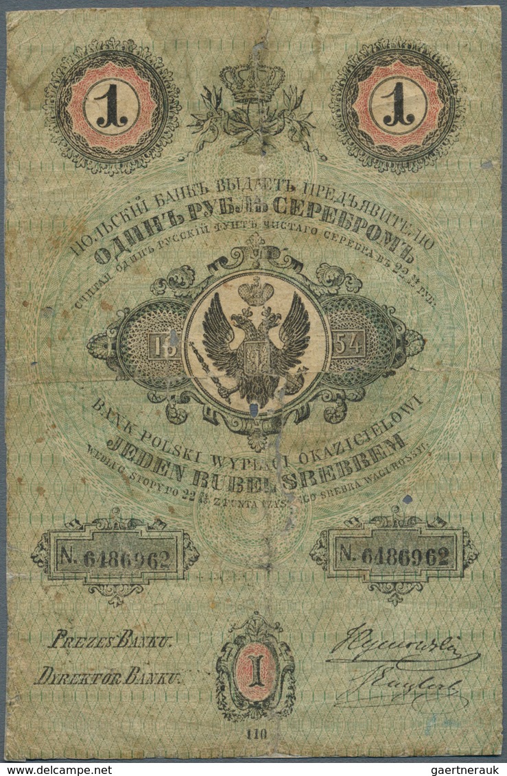 Poland / Polen: 1 Ruble Srebrem 1854, P.A40 In Well Worn Condition With A Number Of Tears, Some Of T - Polen