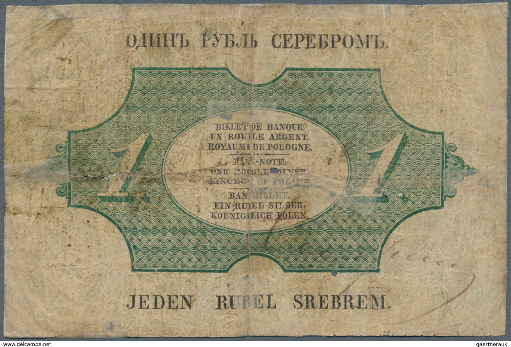 Poland / Polen: 1 Ruble Srebrem 1854, P.A40 In Well Worn Condition With A Number Of Tears, Some Of T - Polen