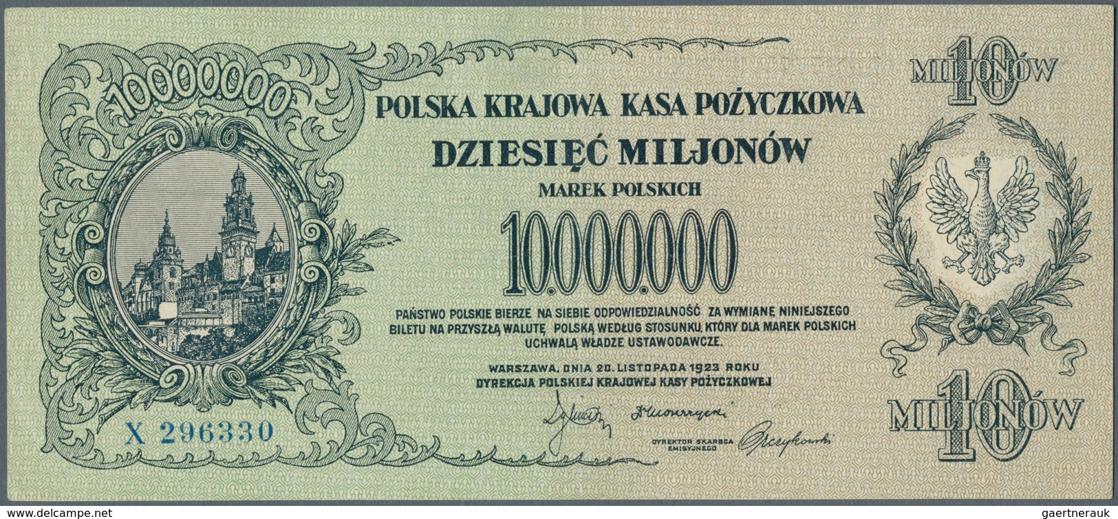 Poland / Polen: 10.000.000 Marek Polskich 1923, P.39, Very Soft Vertical Fold At Center, Some Minor - Polen