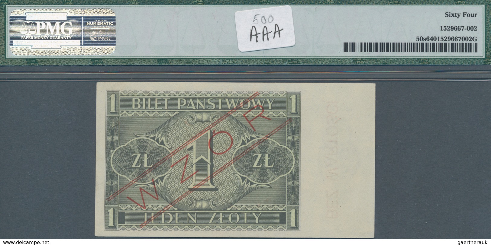 Poland / Polen: Ministry Of Finance 1 Zloty 1938 SPECIMEN, P.50s, PMG Graded 64 Choice Uncirculated - Polen