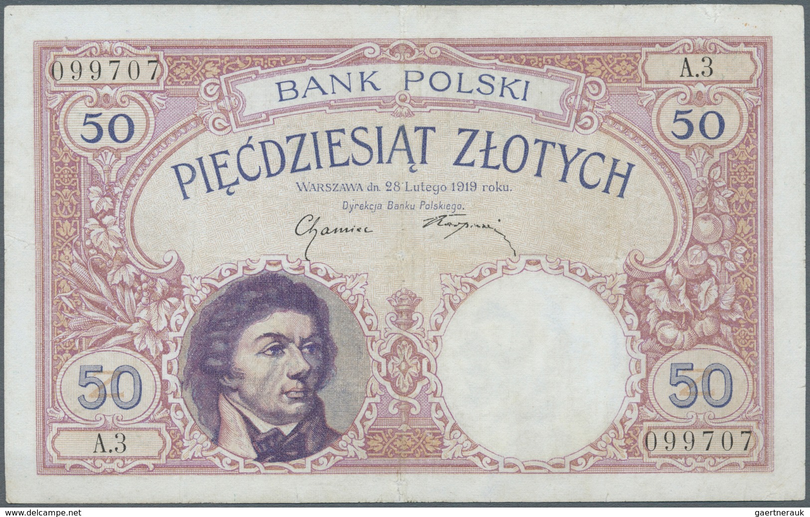 Poland / Polen: 50 Zlotych 1919, P.56, Repaired Tears At Upper And Lower Margin, Vertical Fold At Ce - Poland