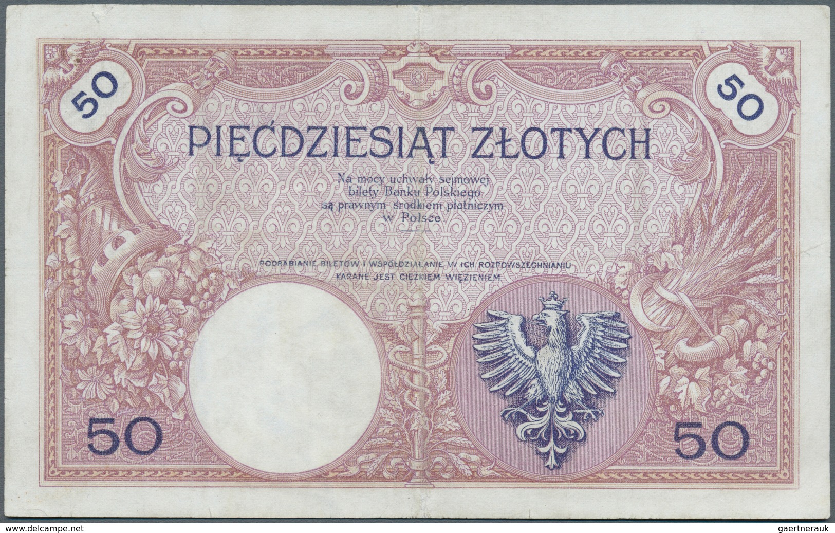 Poland / Polen: 50 Zlotych 1919, P.56, Repaired Tears At Upper And Lower Margin, Vertical Fold At Ce - Polen