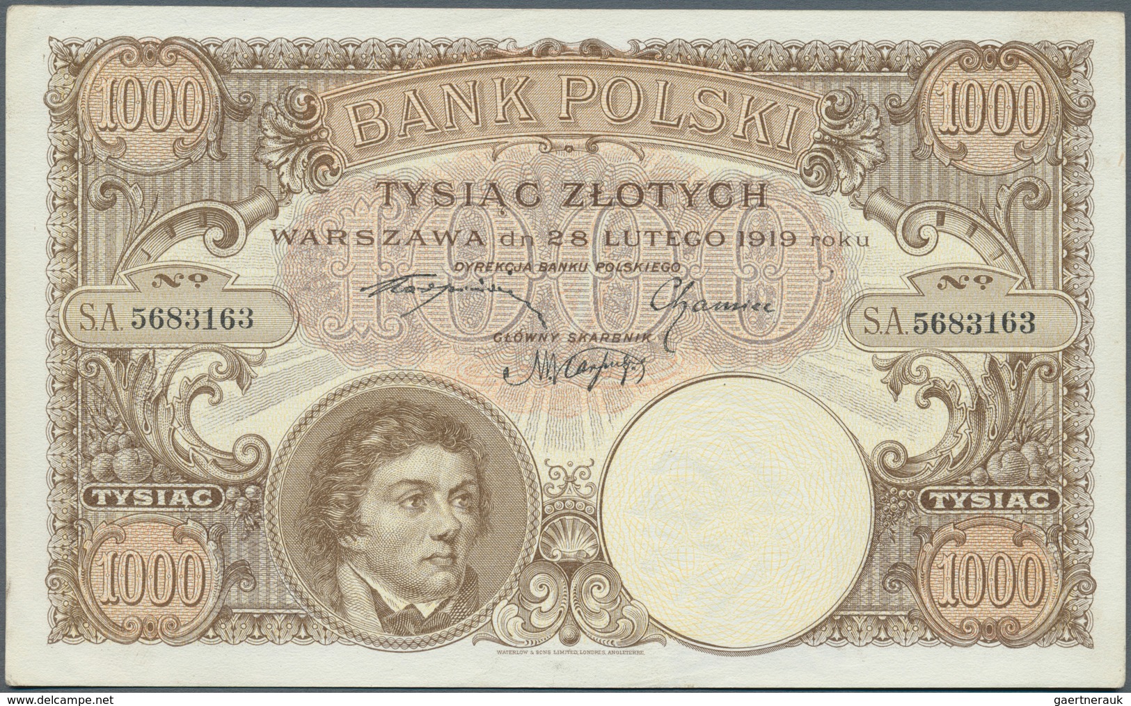 Poland / Polen: 1000 Zlotych 1919, P.59a, Minor Creases In The Paper And Rounded Corners, Otherwise - Polonia