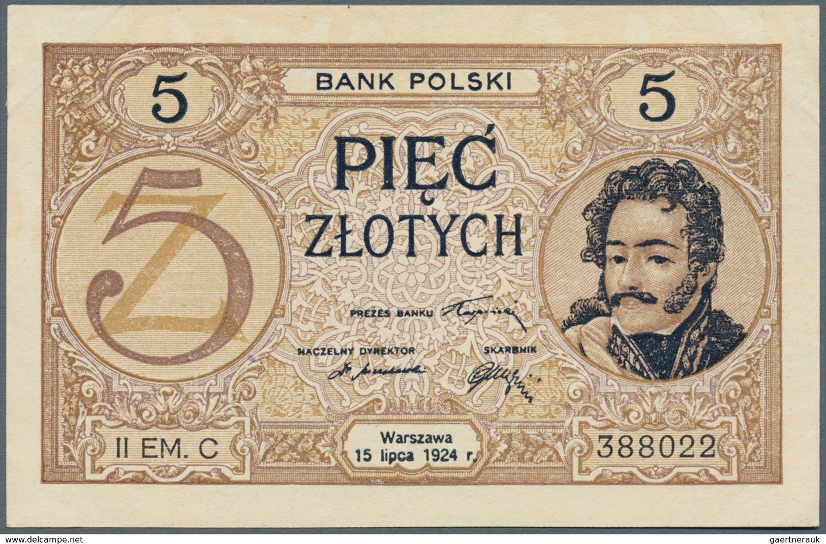 Poland / Polen: 5 Zlotych 1924, II. Emission, P.61a, Slightly Dent Marks From A Presentation Book Al - Polen