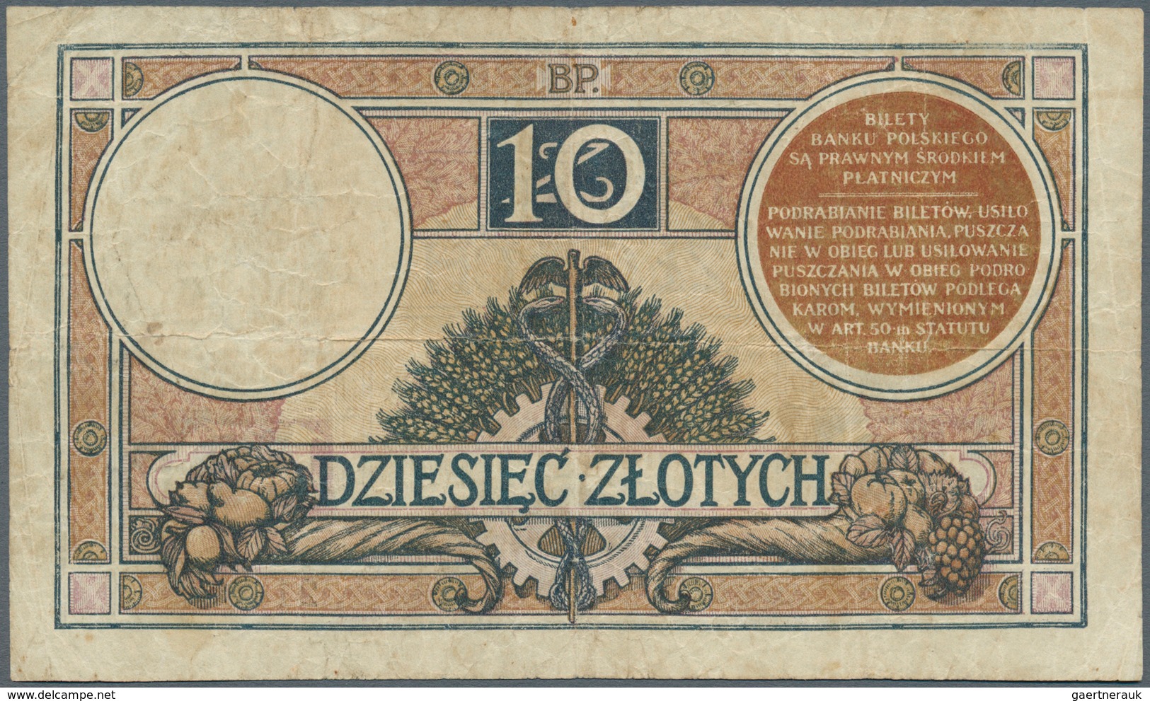 Poland / Polen: 10 Zlotych 1924, II. Emission, P.62, Well Worn With A Number Of Brownish Stains And - Poland