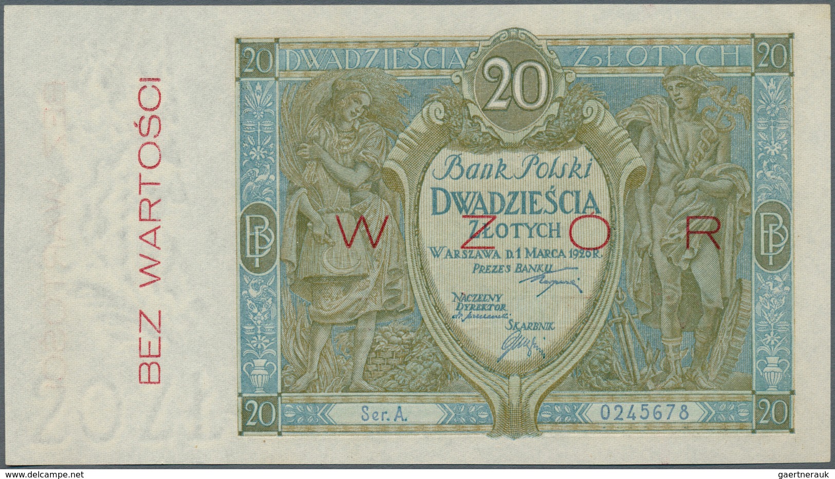 Poland / Polen: 20 Zlotych 1926 Specimen, P.66s In Perfect UNC Condition. Very Rare! - Polen