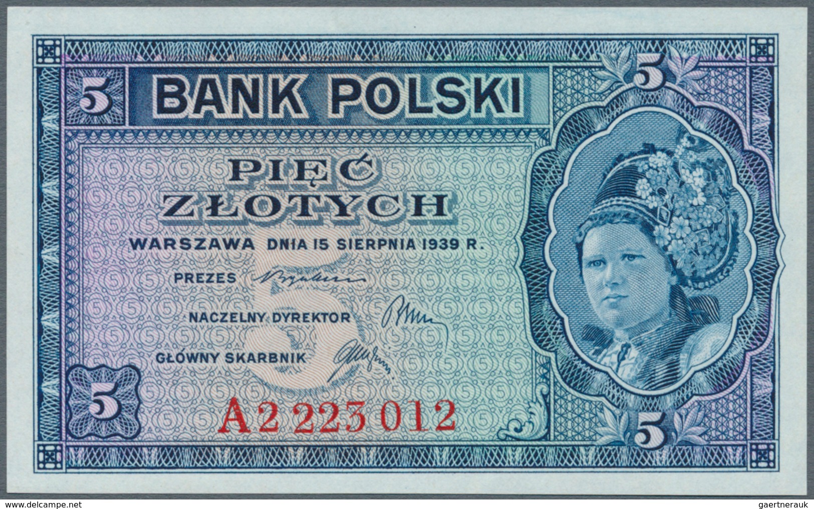 Poland / Polen: 5 Zlotych 1939 Remainder, P.81r In Perfect UNC Condition. Very Rare! - Polen