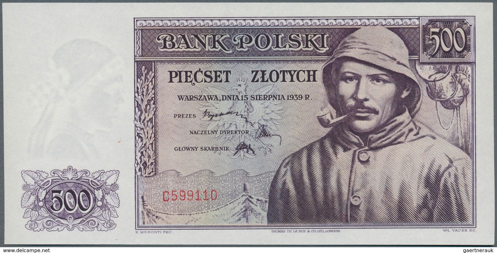 Poland / Polen: 500 Zlotych 1939 Remainder, P.86r In Perfect UNC Condition. Very Rare! - Polen