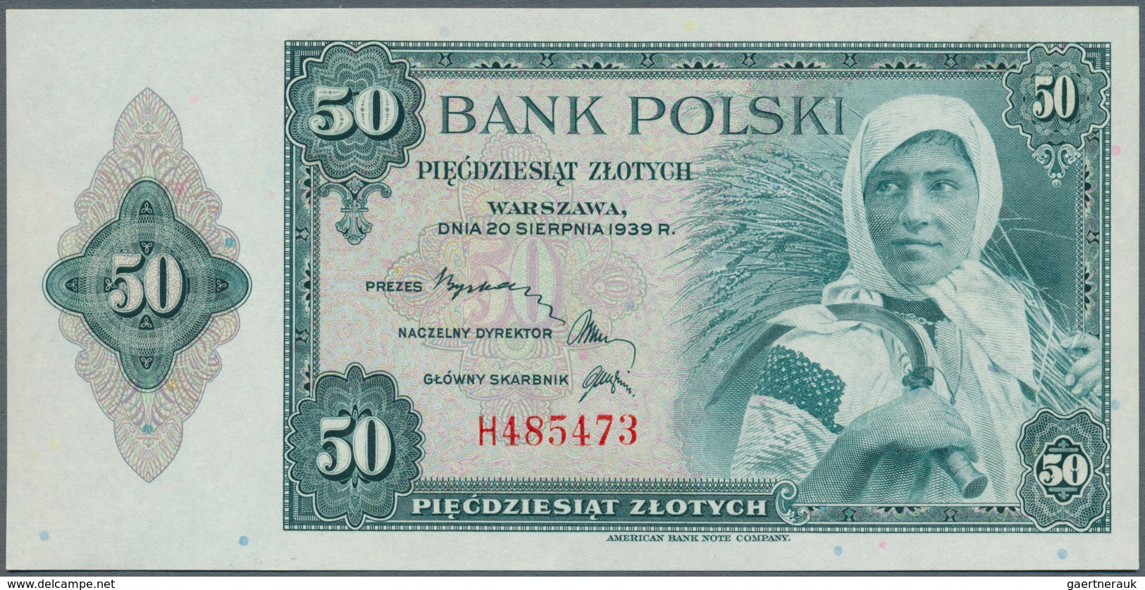 Poland / Polen: 50 Zlotych 1939 Remainder, P.88r In Perfect UNC Condition. Very Rare! - Polen