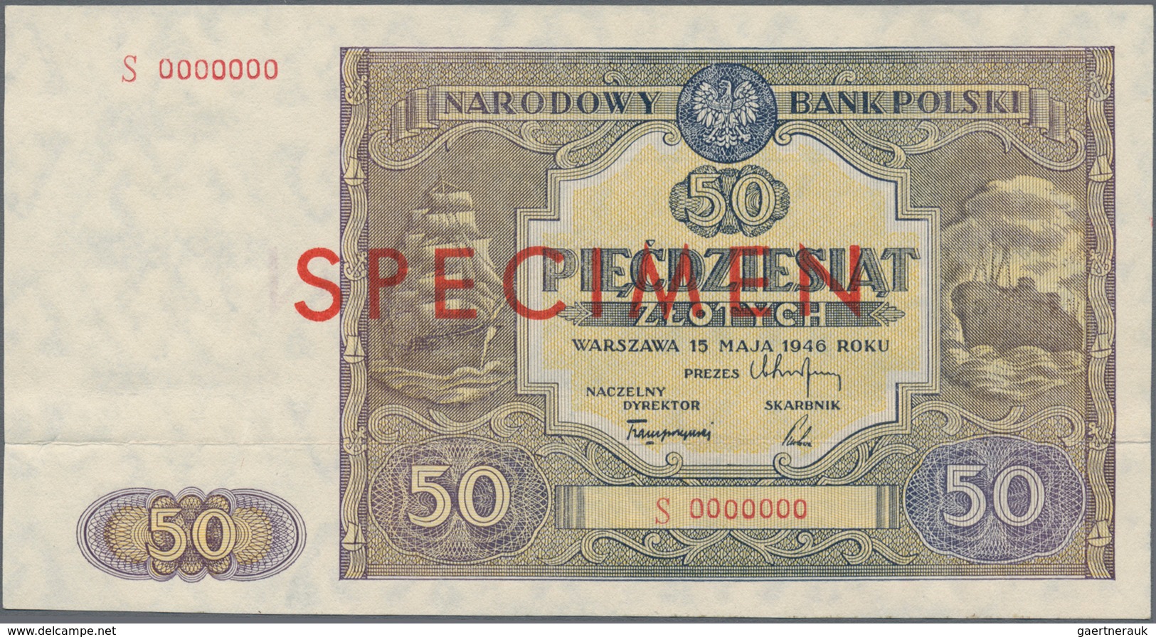 Poland / Polen: Small Lot With 3 Banknotes 1000 Zlotych 1946 SPECIMEN P.122s (F+), 50 Zlotych 1946 S - Polen