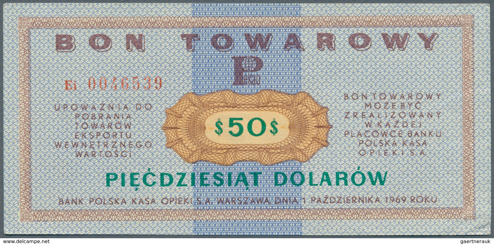 Poland / Polen: Bon Towarowy 50 Dolarow 1969, P.FX32, Edge Bend At Lower Right, Creases In The Paper - Polen