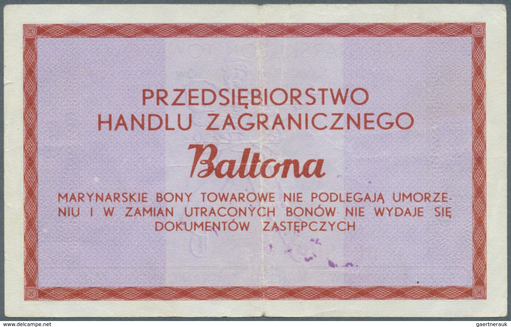 Poland / Polen: Marinarsky Bon Towarowy - Baltona, 2 Dolary 1973, P.FX54, Tiny Tears At Upper And Lo - Polen