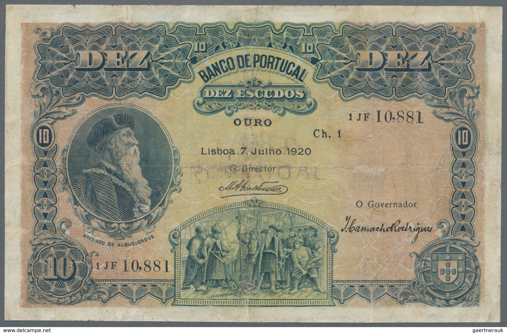 Portugal: Banco De Portugal 10 Escudos 1920, P.117, Still Nice With A Number Of Repared Parts At Upp - Portugal