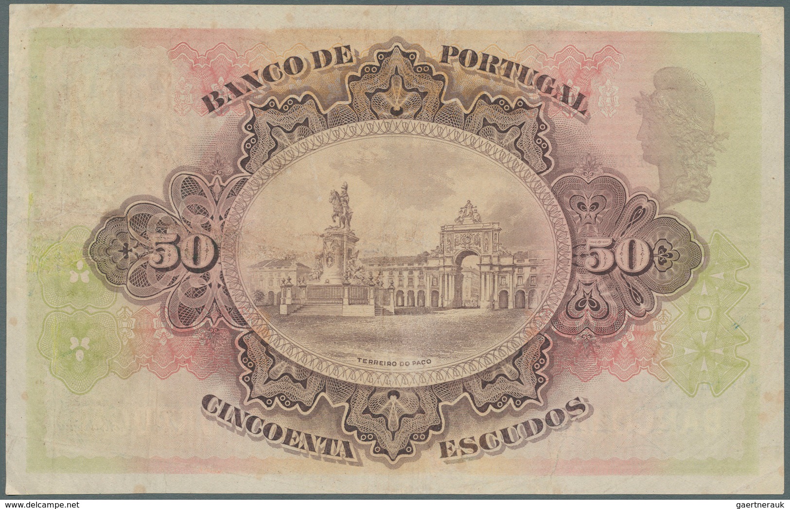 Portugal: 50 Escudos 1927 P. 123, Lightly Stained Paper, Only Light Folds, A Professionally Repaired - Portugal