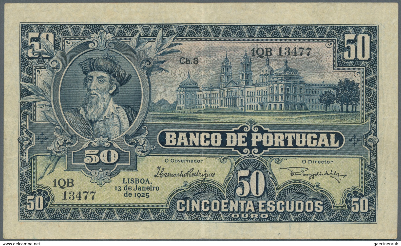 Portugal: 50 Escudos 1925 P. 136, Center And Horizontal Fold, Light Handling In Paper, No Holes Or T - Portugal