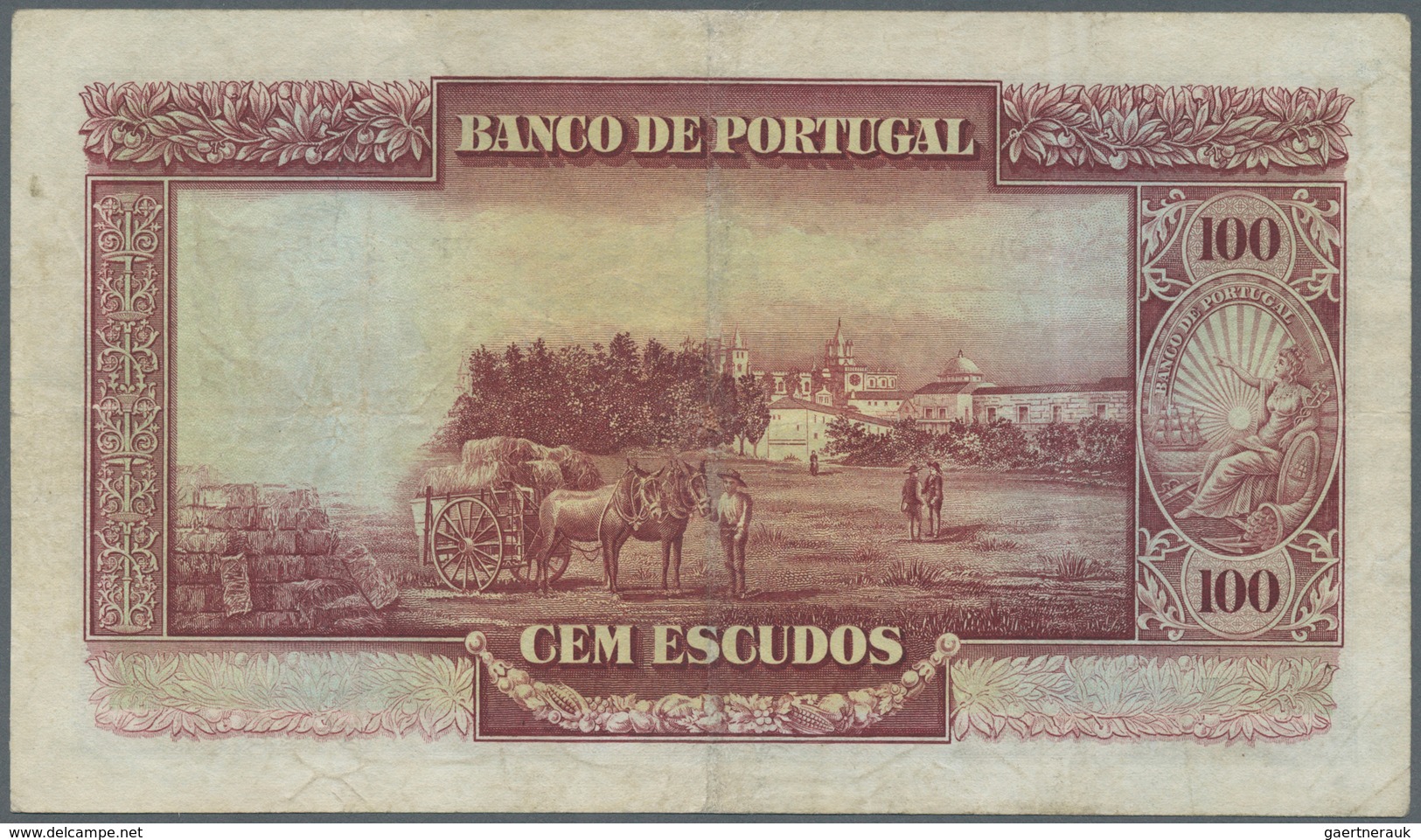 Portugal: 100 Escudos 1930 P. 140, 3 Vertical And One Horizontal Old, Pressed, Very Tiny Professiona - Portugal