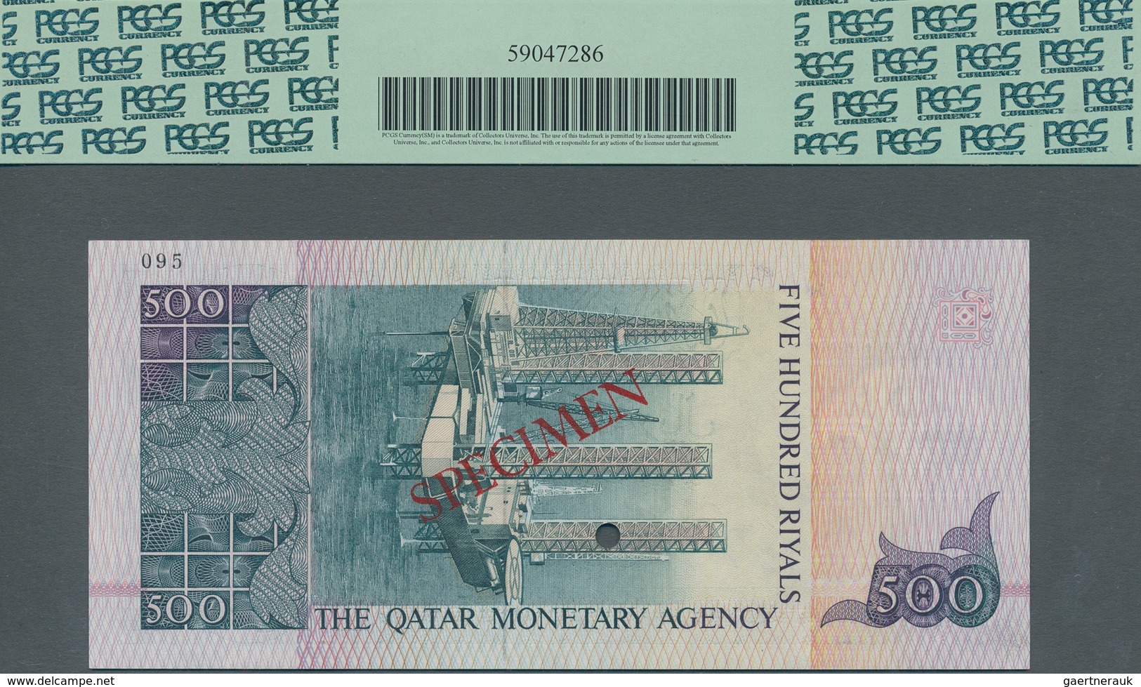 Qatar: Monetary Agency 500 Riyals ND(1980's) SPECIMEN, P.12s With Punch Hole Cancellation In Perfect - Qatar