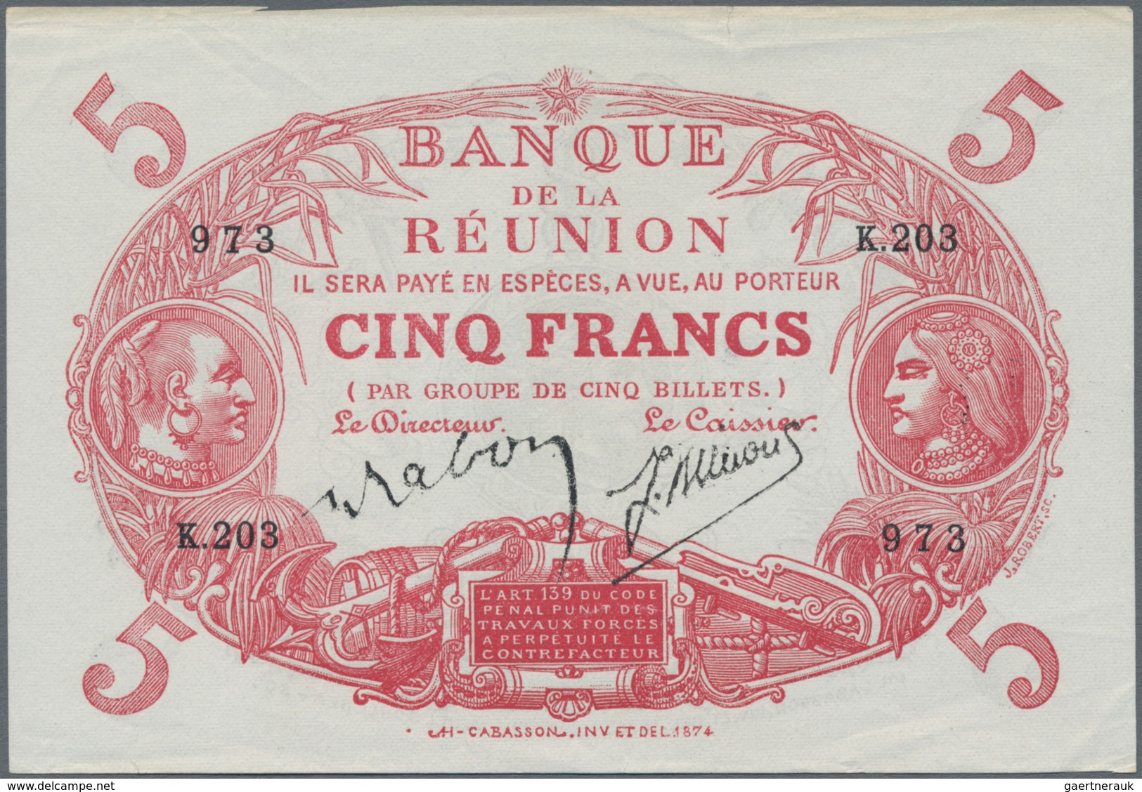 Réunion: Banque De La Réunion 5 Francs L. 1901 (1930-1944), P.14, Very Nice And Without Folds, Small - Reunion