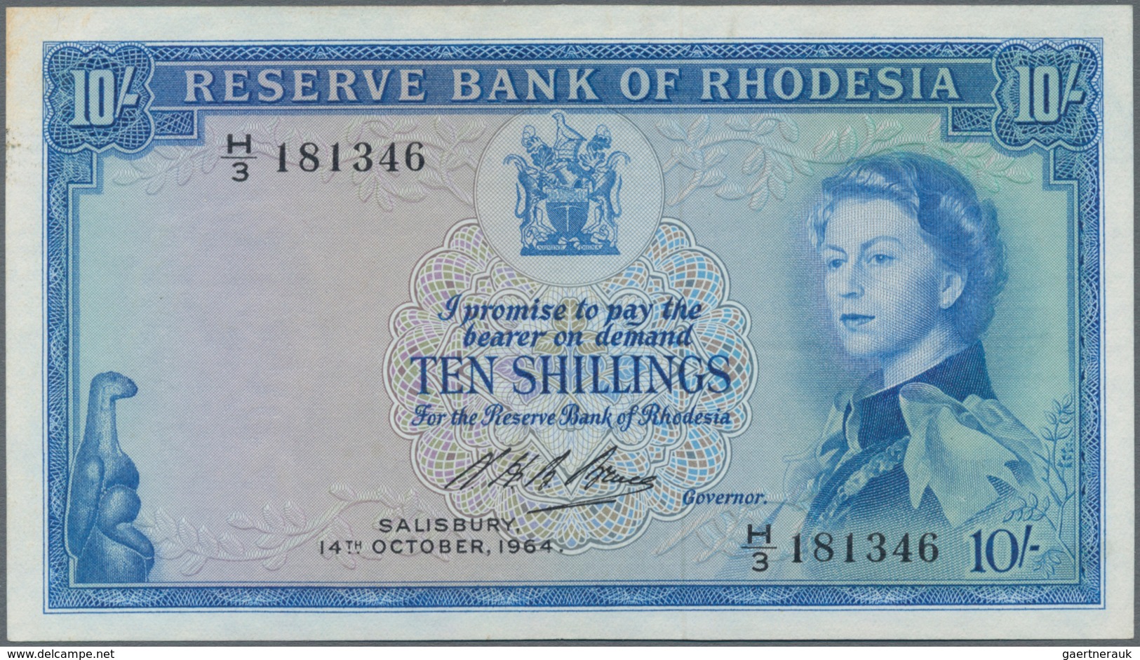 Rhodesia / Rhodesien: Reserve Bank Of Rhodesia 10 Shillings 1964, P.24, Almost Perfect, Just A Few T - Rhodesien