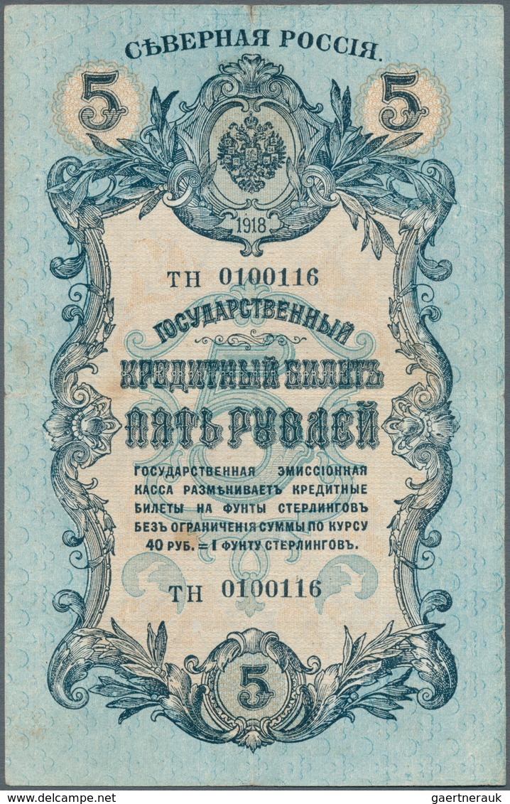 Russia / Russland: North Russia Chaikovskiy Government 5 Rubles 1918, P.S135 With Title "члень Госуд - Russland