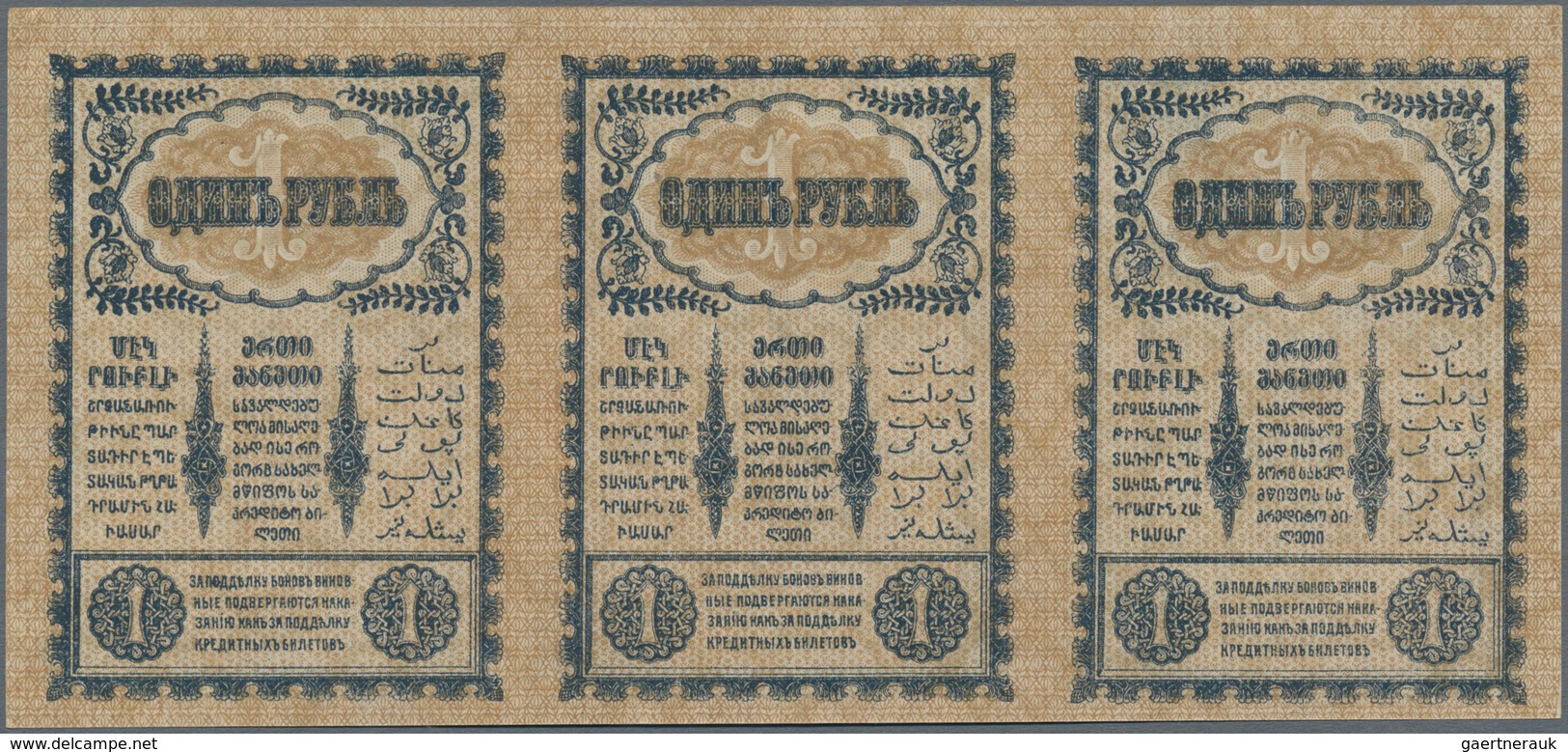 Russia / Russland: Transcaucasia - Commissariat Uncut Sheet Of 3 Notes 1 Ruble 1918, P.S601 In Perfe - Russland