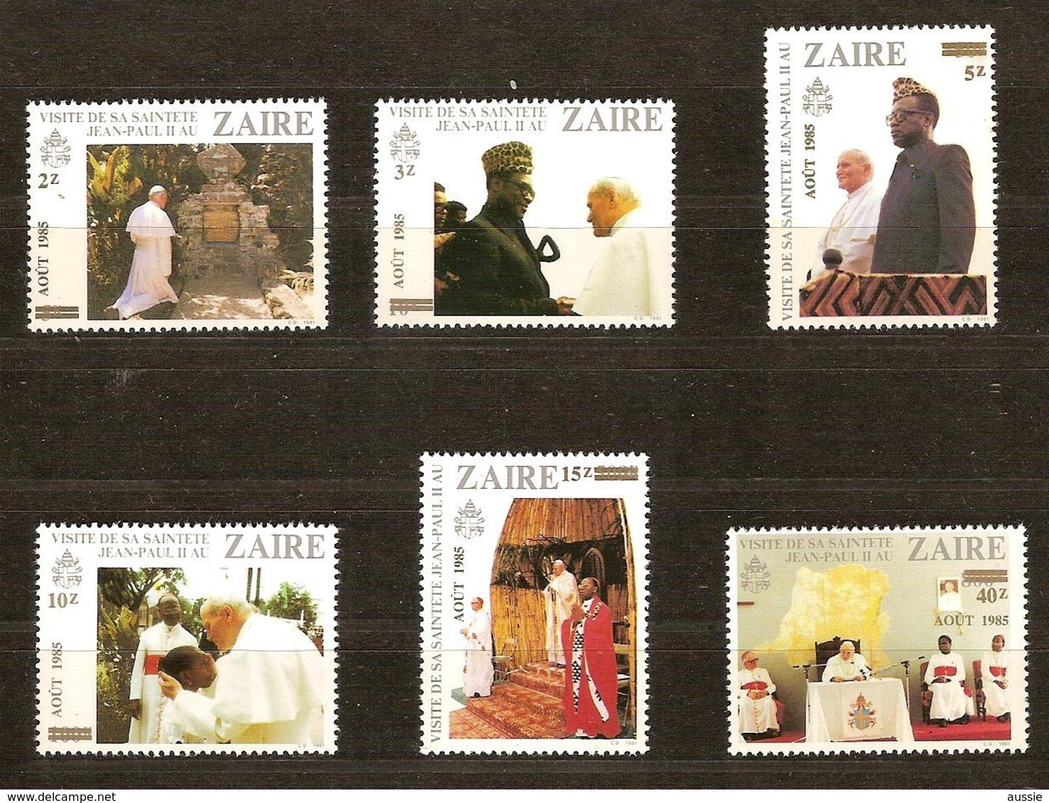 Zaire 1985 OBCn° 1275-1280 *** MNH  Surcharge Cote 10,00 Euro Visite Du Pape Jean-Paul II - Neufs