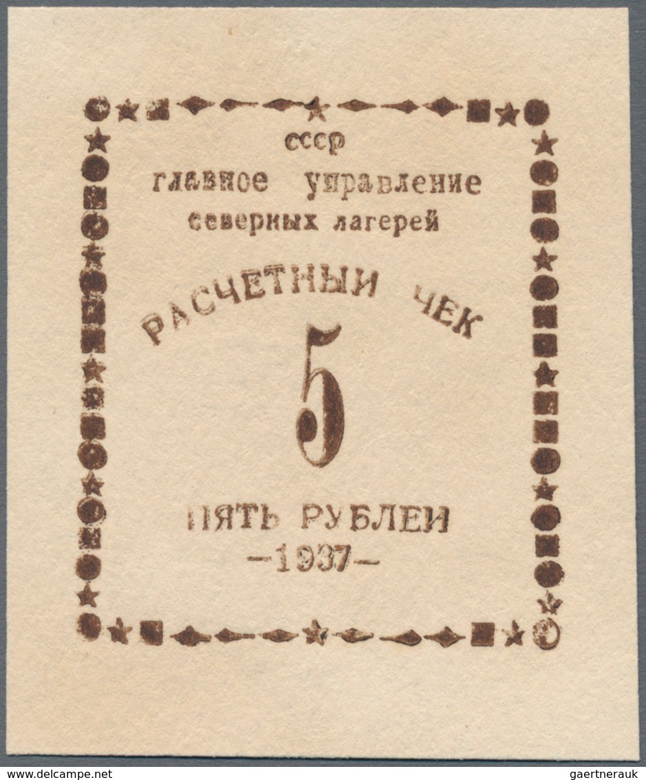 Russia / Russland: NKVD Camp Money 5 Rubles 1937 With Stamp "Camp 9" On Back, P.NL, In UNC Condition - Rusia