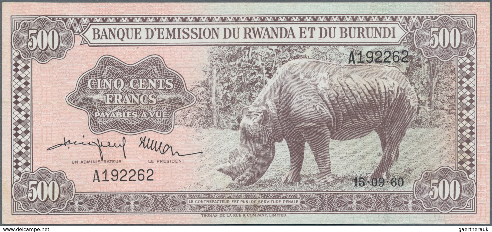 Rwanda-Burundi / Ruanda-Burundi: Banque D'Émission Du Rwanda Et Du Burundi 500 Francs September 15th - Ruanda-Burundi