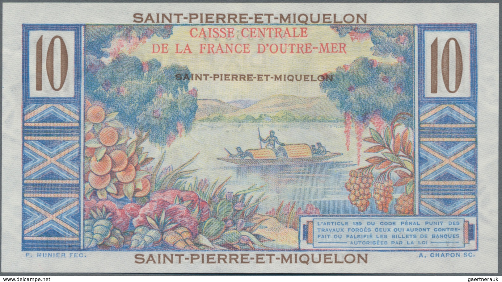 Saint Pierre & Miquelon: Caisse Centrale De La France D'Outre-Mer Pair Of The 10 Francs ND(1950-60), - Sonstige & Ohne Zuordnung