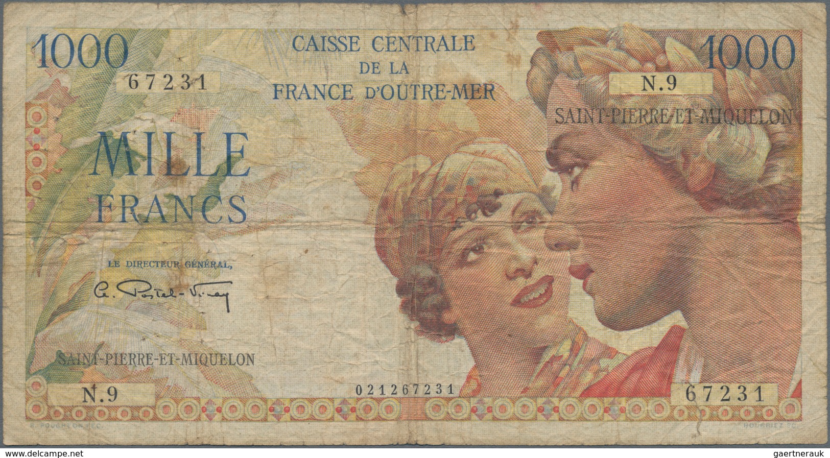 Saint Pierre & Miquelon: Caisse Centrale De La France D'Outre-Mer 1000 Francs ND(1950-60), P.28, Alm - Sonstige & Ohne Zuordnung