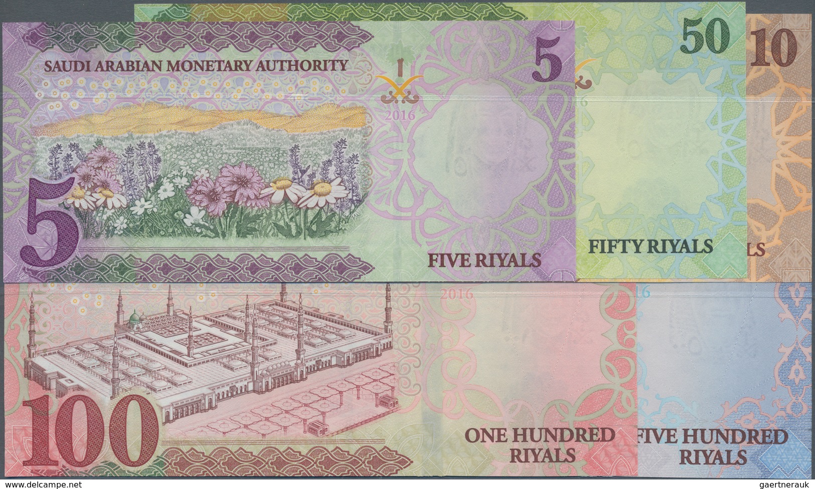 Saudi Arabia  / Saudi Arabien: Lot With 5 Banknotes Comprising 5, 10, 50, 100 And 500 Riyals 2016, P - Saudi-Arabien